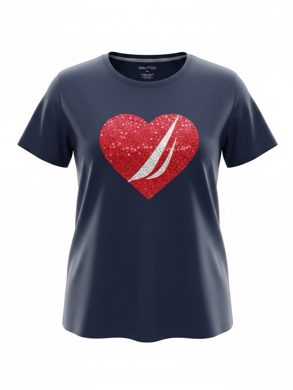 Nautica Navy Short-Sleeve Boating Tee with Red Sequin Heart - XXL-NEW